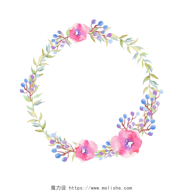 白色背景上的手绘水彩花环 手绘水彩花花环
